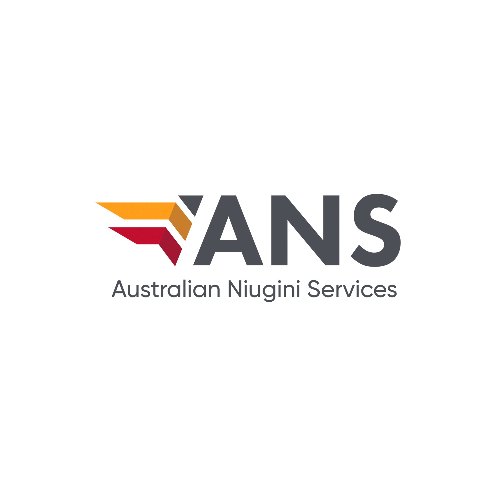 The ANS mark: layered orange and red chevrons beside the Australian Niugini Services wordmark.