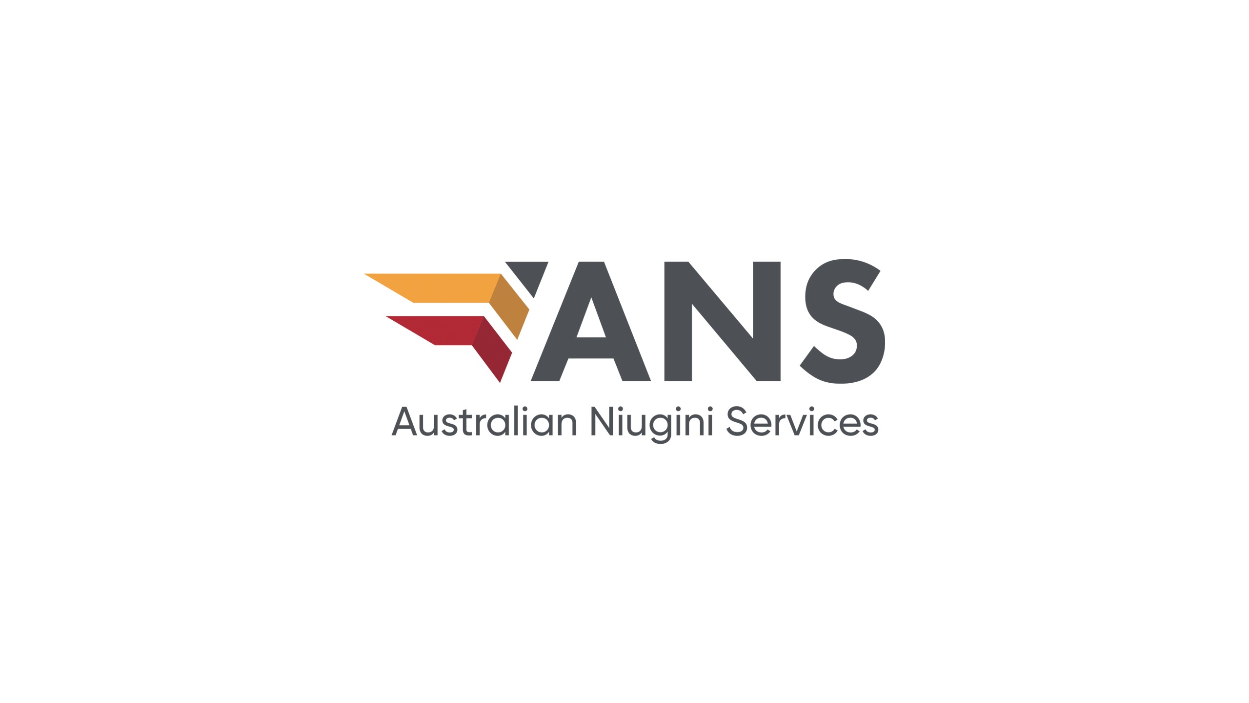 The ANS mark: layered orange and dark-red chevrons beside grey ANS letters with Australian Niugini Services below.
