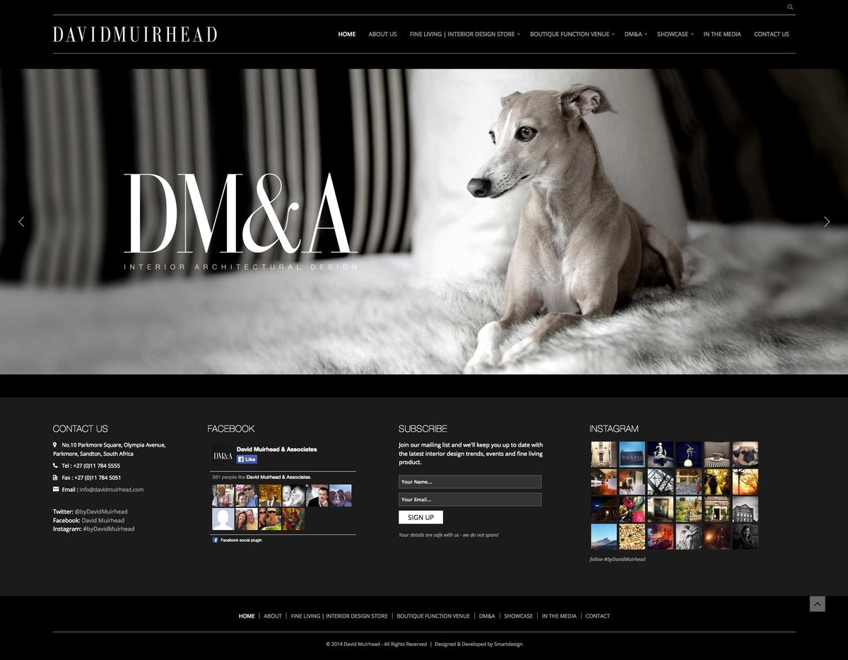 Home. DM&A over a whippet portrait.