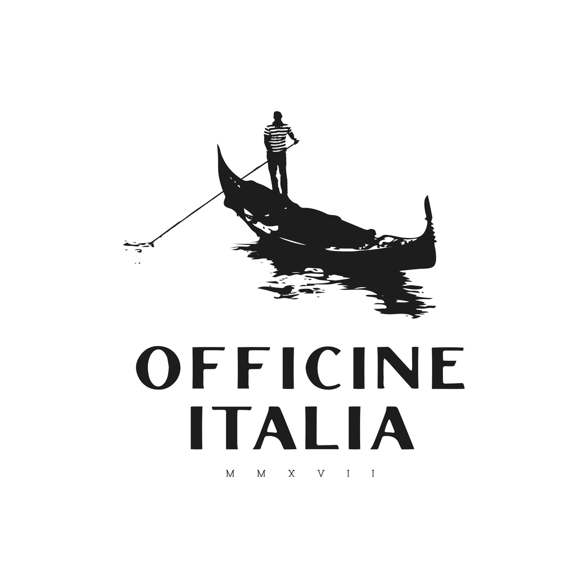 The Officine Italia mark: a Venetian gondola and gondolier in black silhouette above the wordmark.