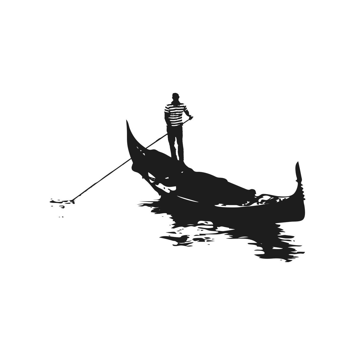 The Officine Italia gondola mark on its own: a gondolier poling a gondola, in black silhouette above its broken reflection.