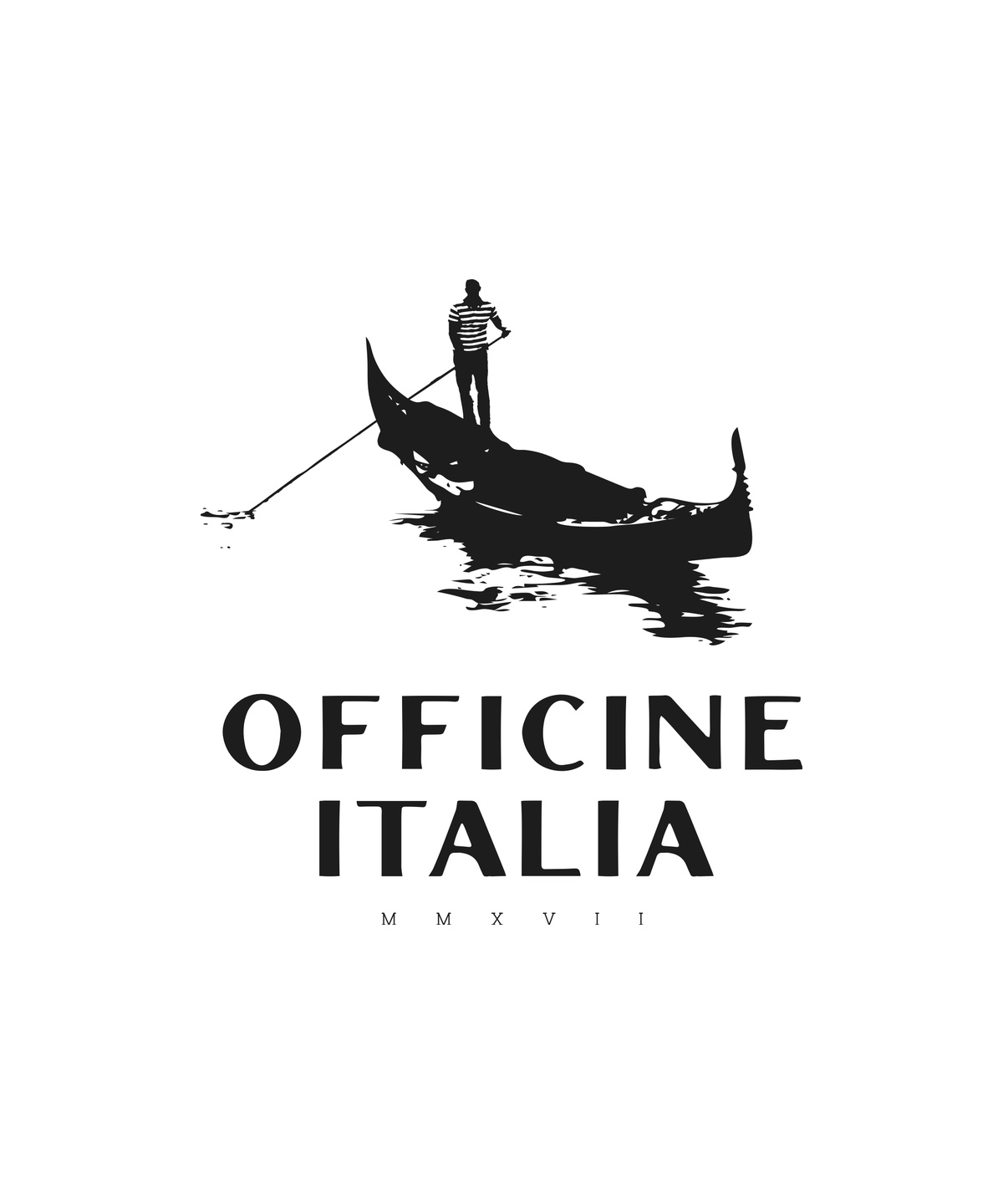The Officine Italia mark: a Venetian gondola and gondolier in black silhouette above the wordmark.
