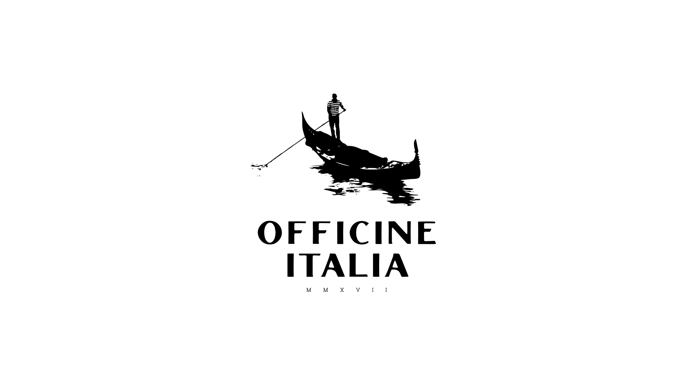 The Officine Italia mark centred on white: a Venetian gondola and gondolier above the wordmark and MMXVII.
