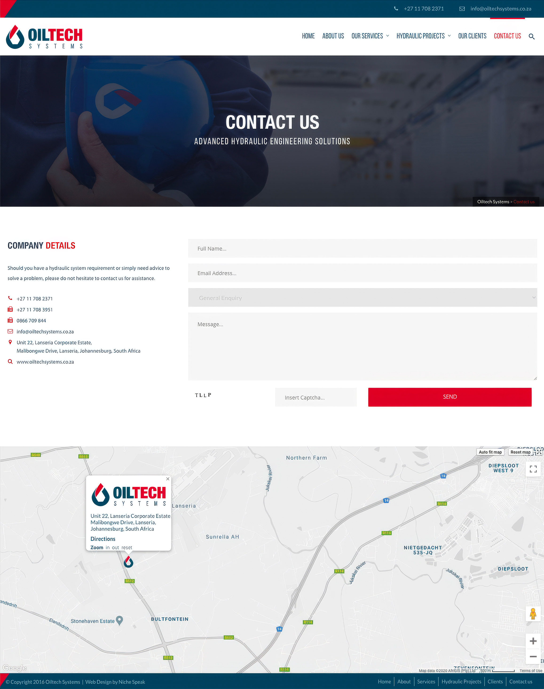 Contact. Lanseria office, enquiry form, map.