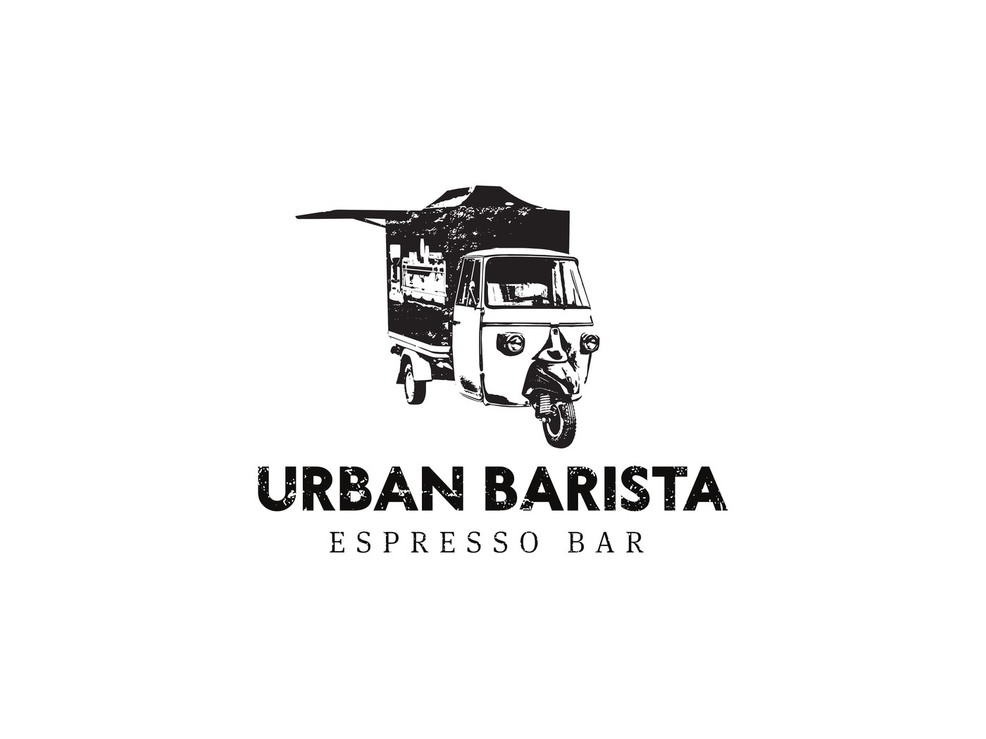 The Urban Barista logo: a hand-drawn three-wheeled espresso cart above the name in distressed capitals.