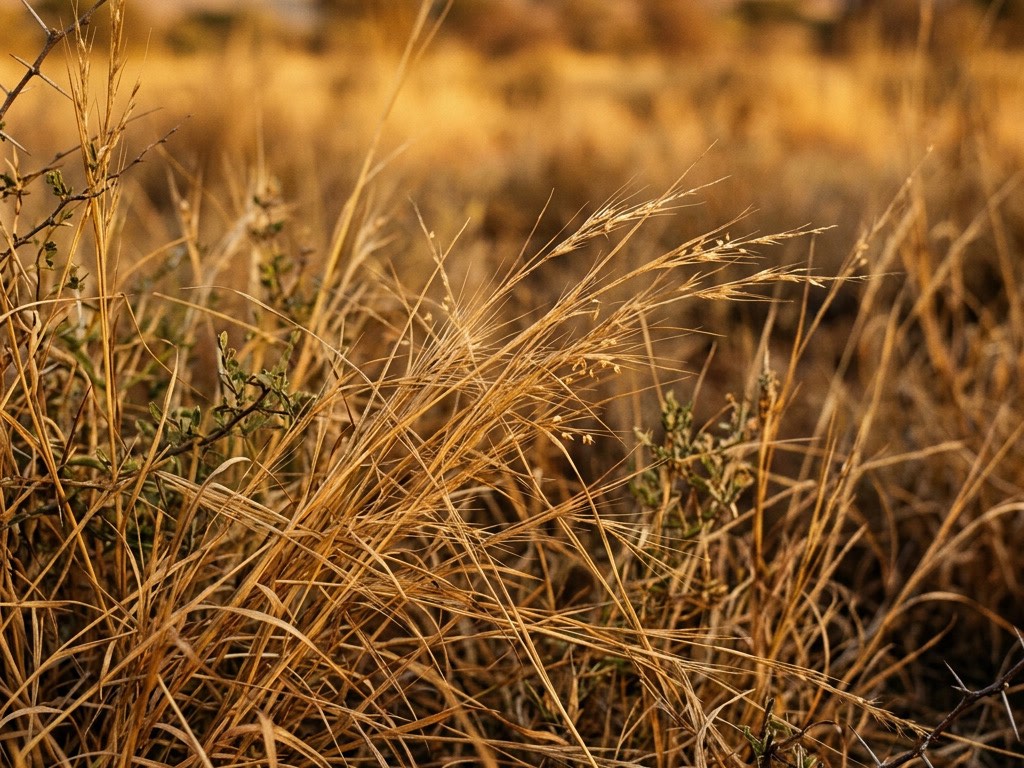 Dry grassland at golden hour, the South African veld the practice takes its name from.