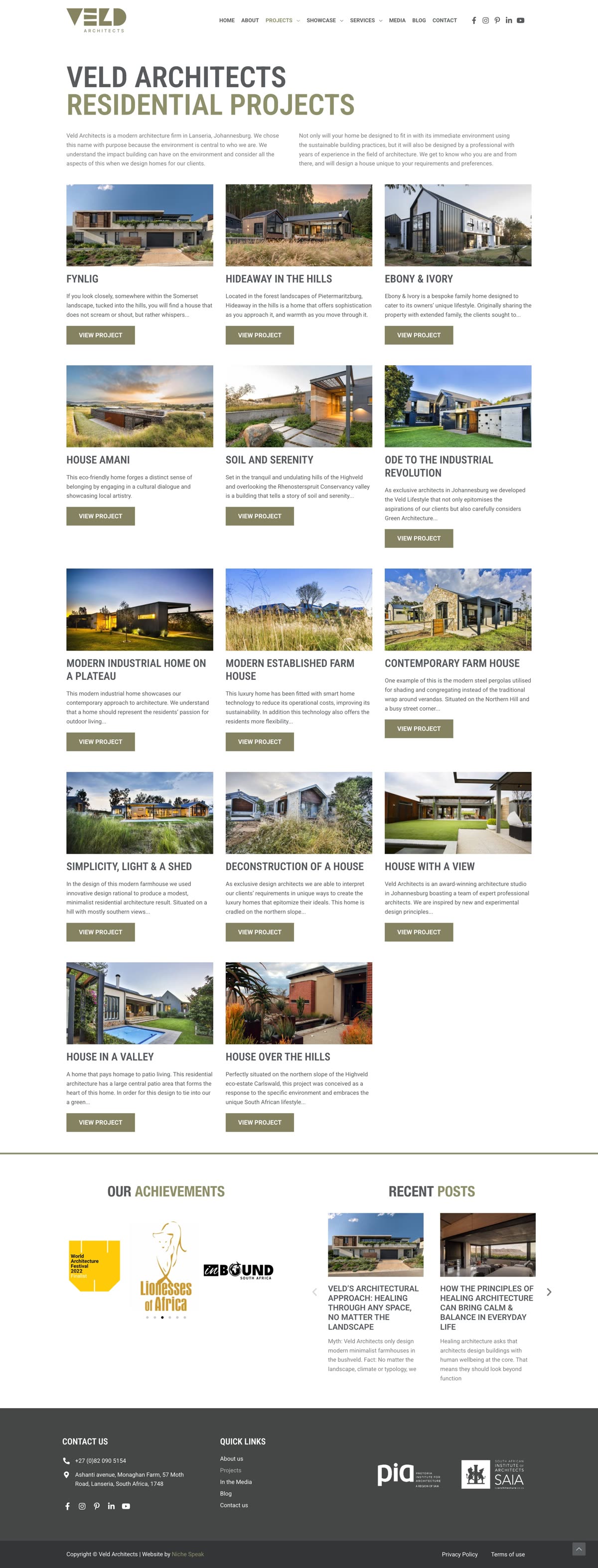 Residential projects index. Twelve homes.